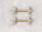14G Gold Triple Marquise Gems Nipple Barbell. Nipple Rings. Nipple Jewelry. Nipple Piercing